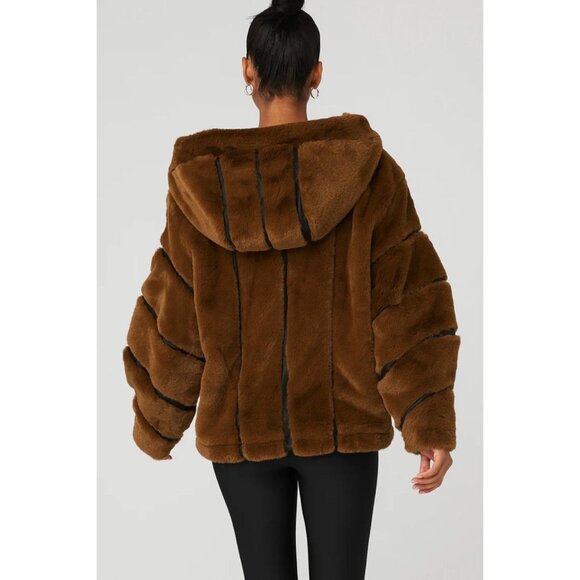 ALO Yoga Knock Out Brown Faux Fur Jacket - Picture 2 of 9